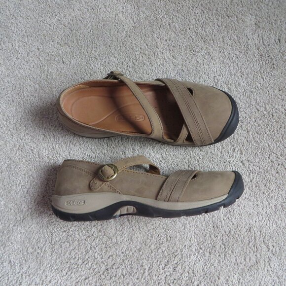 NWB KEEN Presidio Ii Mary Jane Shoes Womens 7.5 Cross Strap Flats Brown Leather - Picture 2 of 12